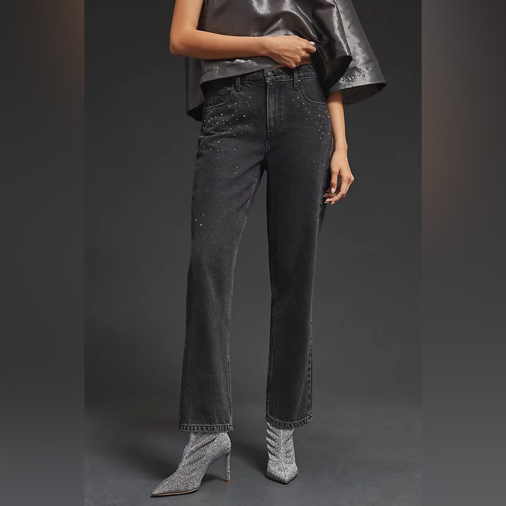 PAIGE Black High-Rise Straight Leg Jeans